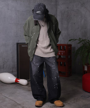 ヴィンテージライク ピグメント加工 ビッグシルエット ワンポイント刺繍 レトロプルオーバーニット