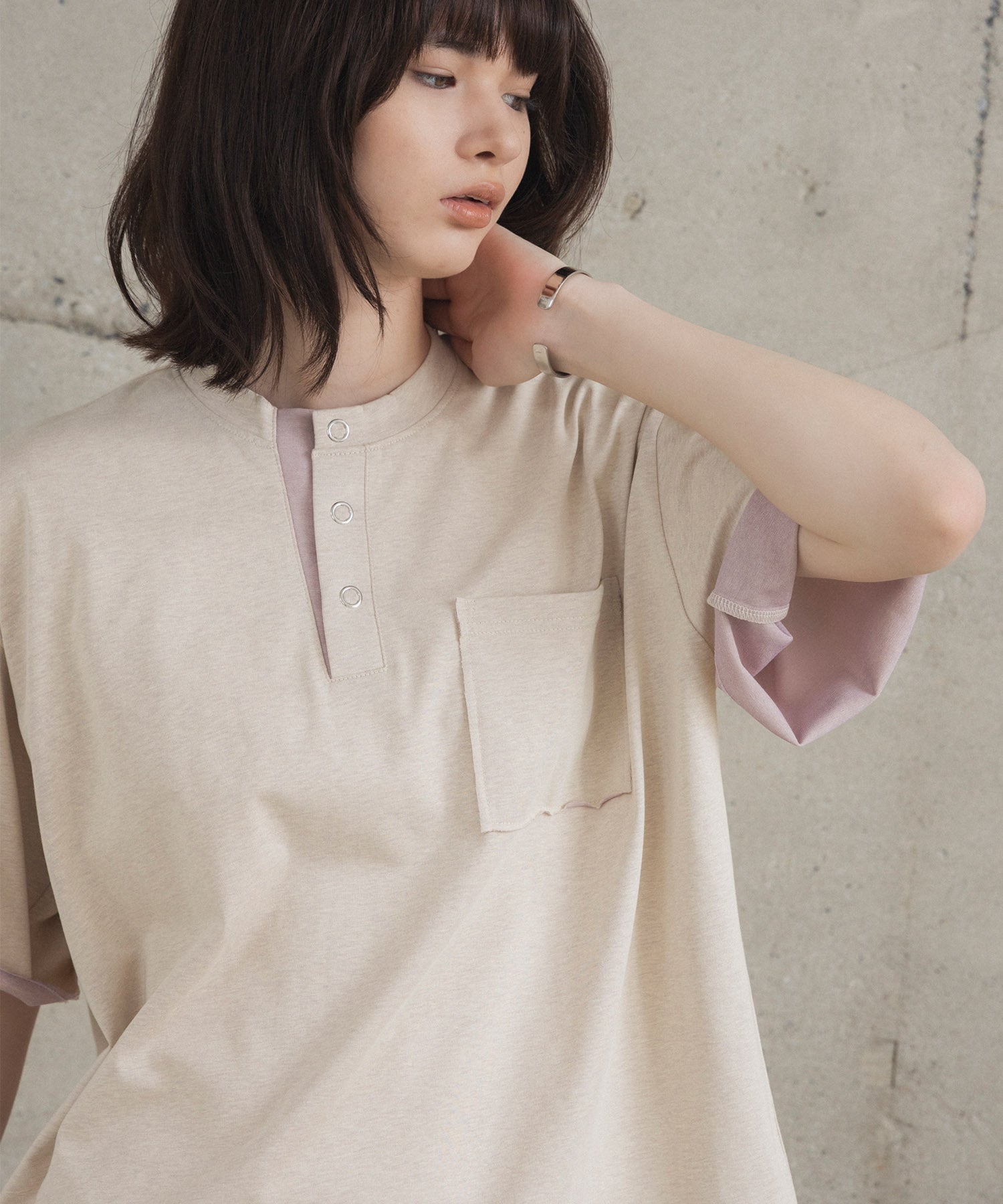 Contrast Color Henley Neck T-shirt / コントラストカラー ヘンリーネックTシャツ