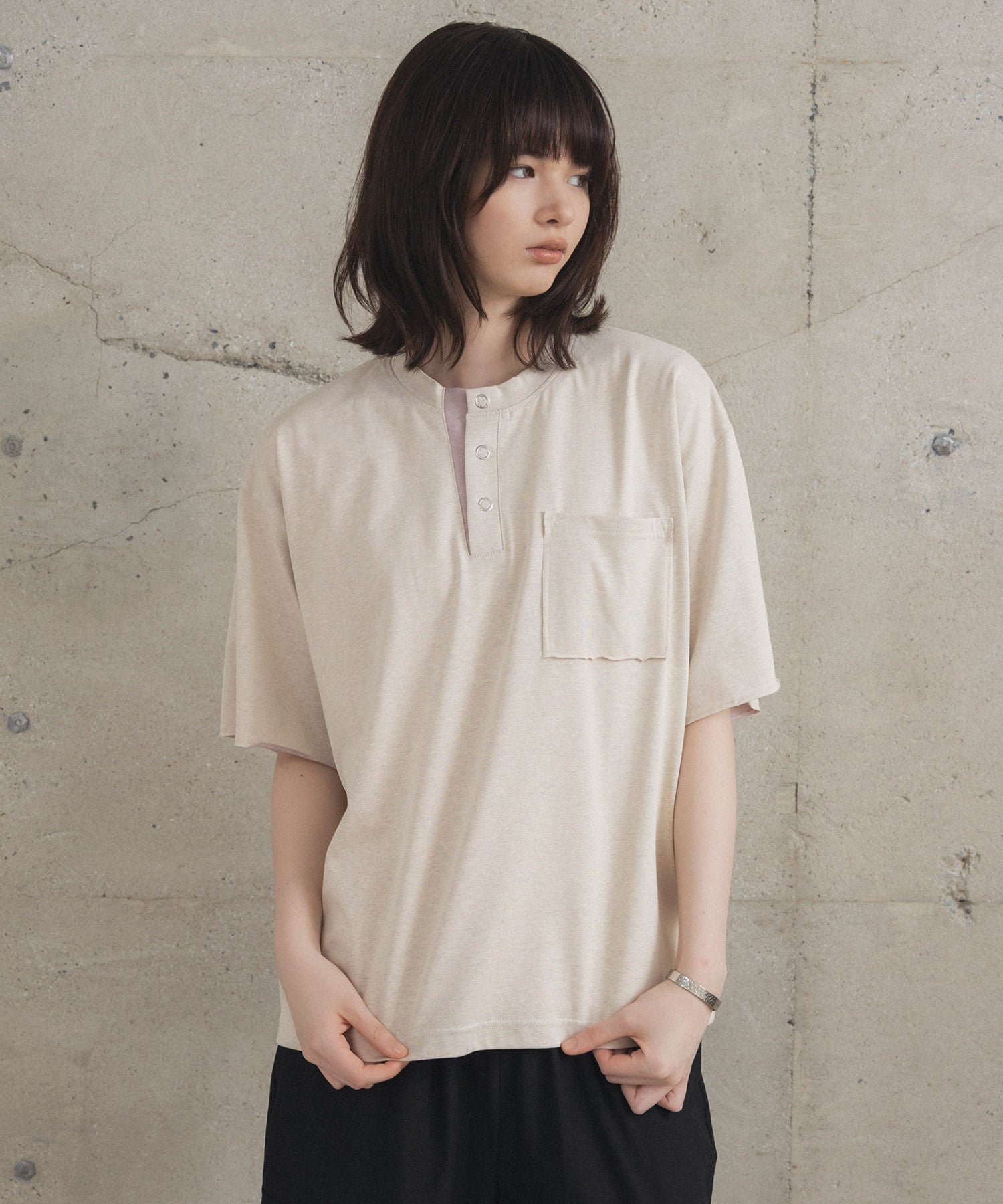 Contrast Color Henley Neck T-shirt / コントラストカラー ヘンリーネックTシャツ