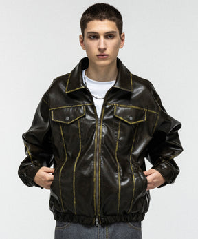 VINTAGE-LIKE FAUX LEATHER BLOUSON / ヴィンテージライクフェイクレザーブルゾン