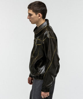 VINTAGE-LIKE FAUX LEATHER BLOUSON / ヴィンテージライクフェイクレザーブルゾン