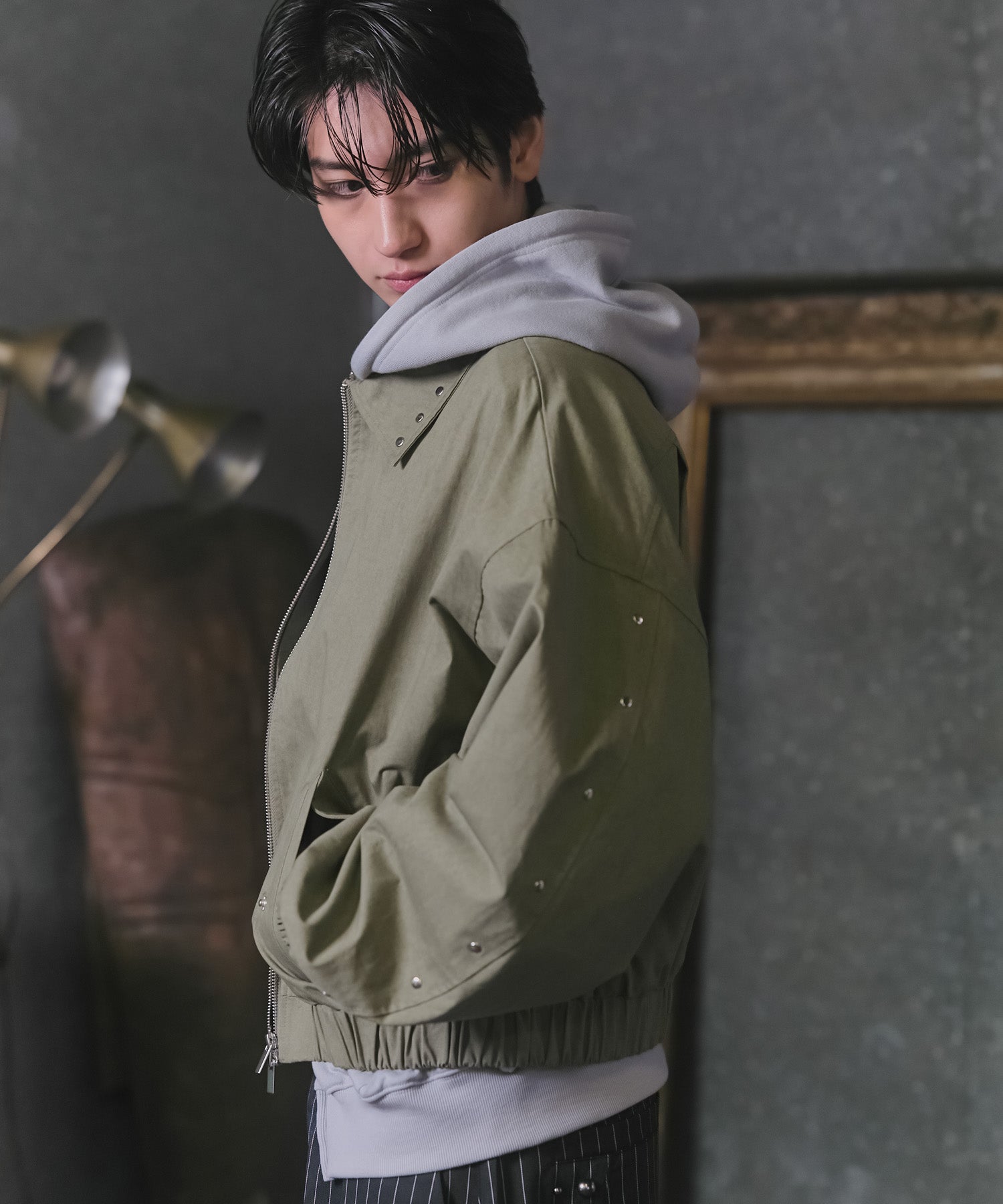 Peach Brushed Studded Blouson / ピーチ起毛スタッズブルゾン