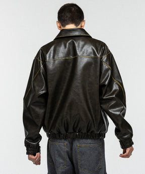 VINTAGE-LIKE FAUX LEATHER BLOUSON / ヴィンテージライクフェイクレザーブルゾン