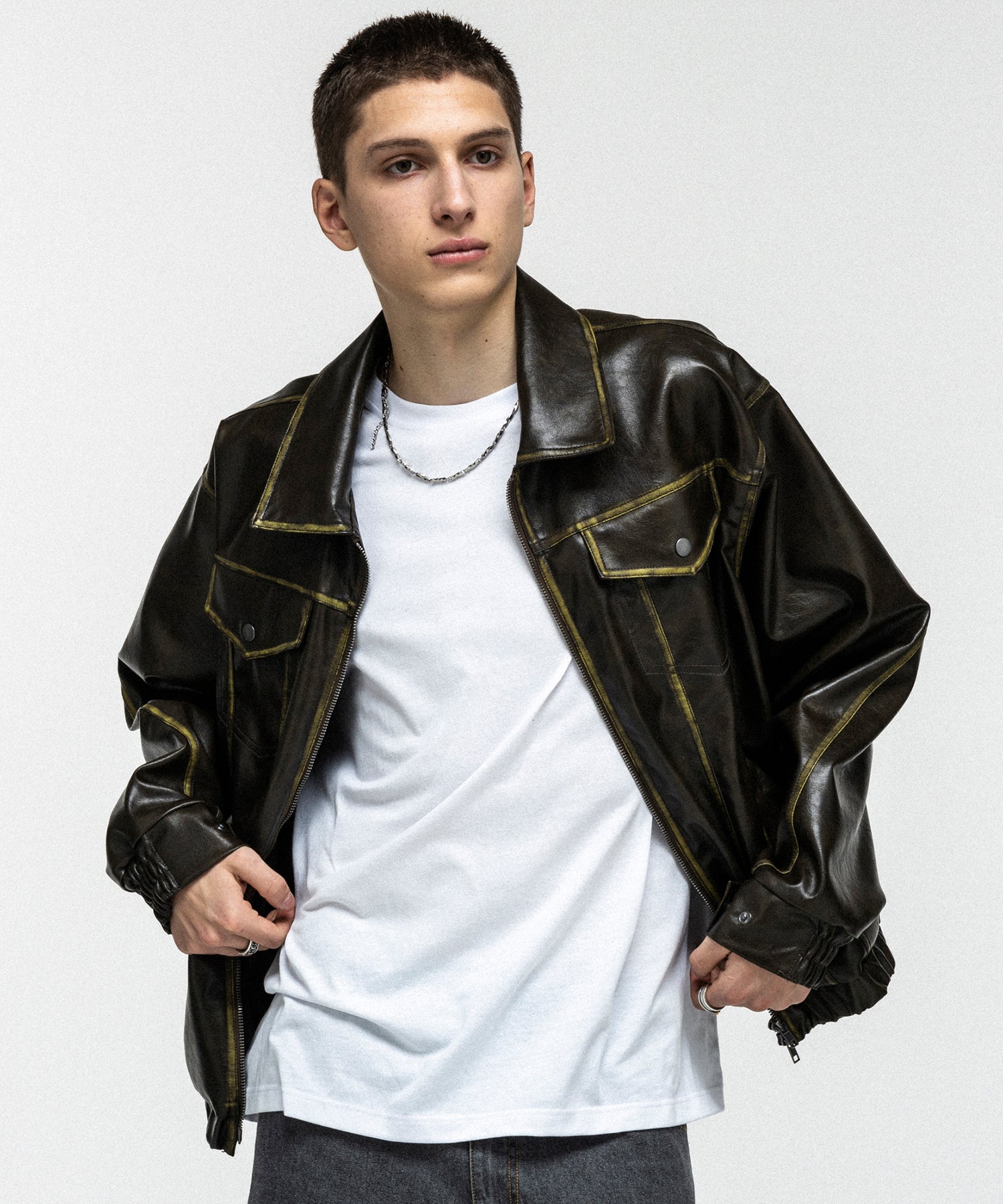 VINTAGE-LIKE FAUX LEATHER BLOUSON / ヴィンテージライクフェイクレザーブルゾン