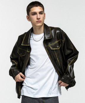 VINTAGE-LIKE FAUX LEATHER BLOUSON / ヴィンテージライクフェイクレザーブルゾン