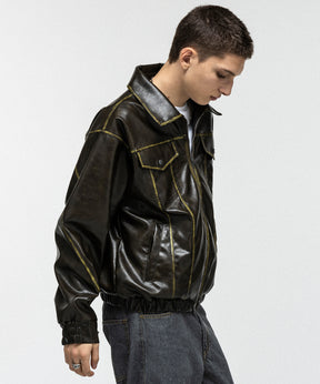 VINTAGE-LIKE FAUX LEATHER BLOUSON / ヴィンテージライクフェイクレザーブルゾン