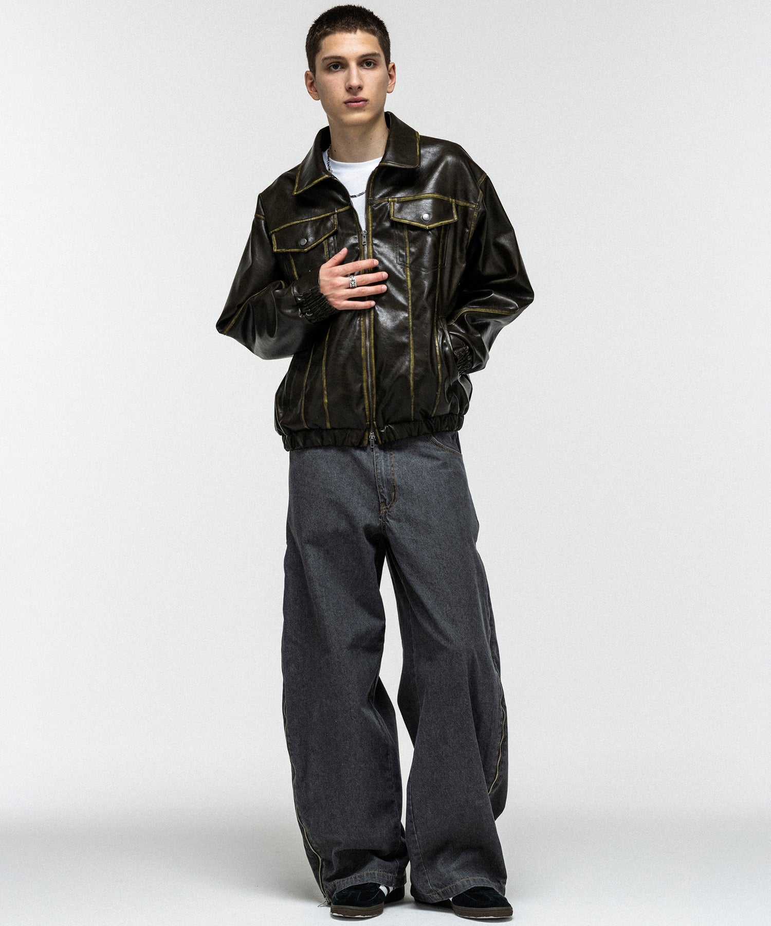 VINTAGE-LIKE FAUX LEATHER BLOUSON / ヴィンテージライクフェイクレザーブルゾン