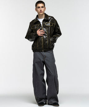 VINTAGE-LIKE FAUX LEATHER BLOUSON / ヴィンテージライクフェイクレザーブルゾン