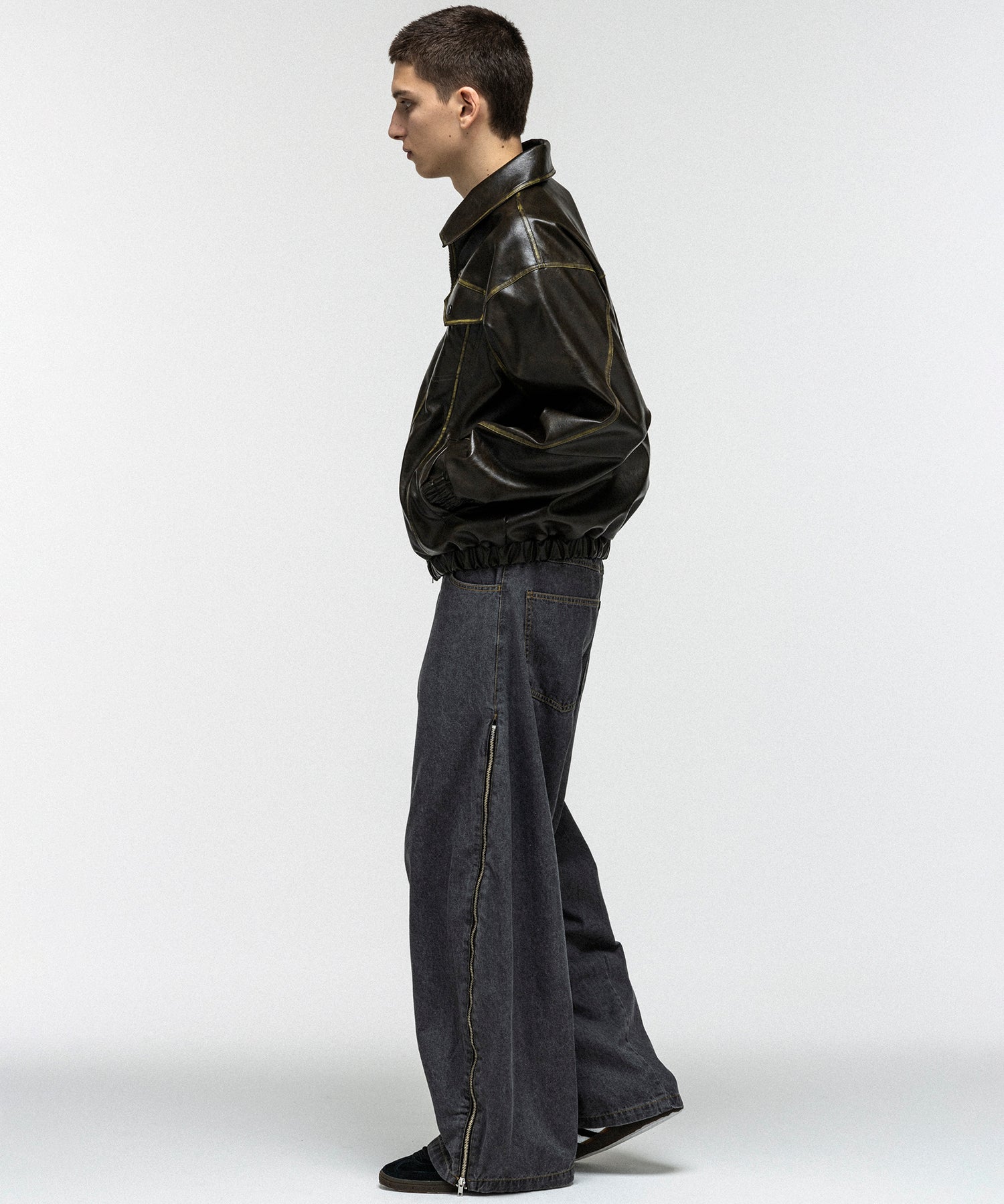 VINTAGE-LIKE FAUX LEATHER BLOUSON / ヴィンテージライクフェイクレザーブルゾン