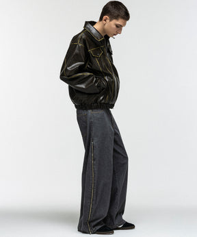VINTAGE-LIKE FAUX LEATHER BLOUSON / ヴィンテージライクフェイクレザーブルゾン