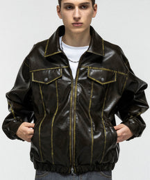 VINTAGE-LIKE FAUX LEATHER BLOUSON / ヴィンテージライクフェイクレザーブルゾン