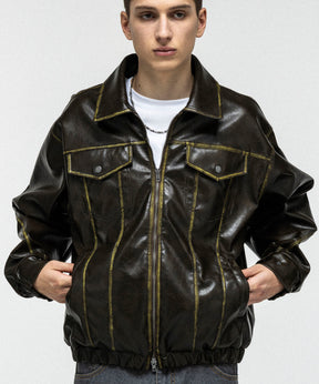 VINTAGE-LIKE FAUX LEATHER BLOUSON / ヴィンテージライクフェイクレザーブルゾン