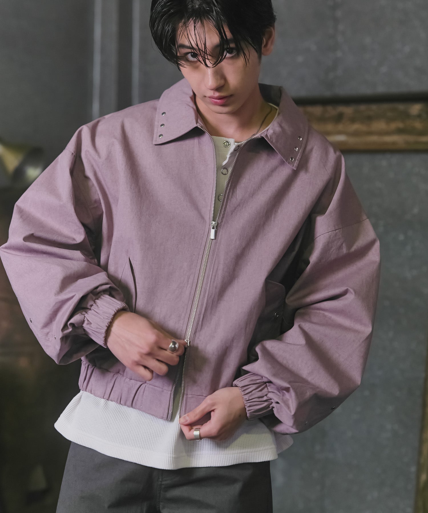 Peach Brushed Studded Blouson / ピーチ起毛スタッズブルゾン