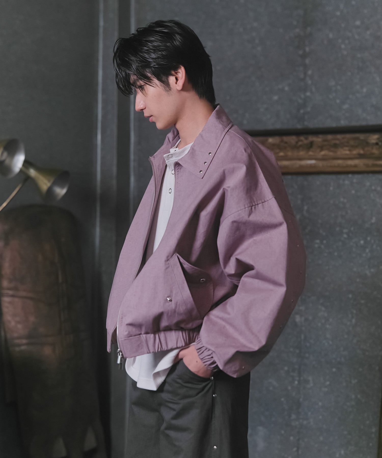 Peach Brushed Studded Blouson / ピーチ起毛スタッズブルゾン