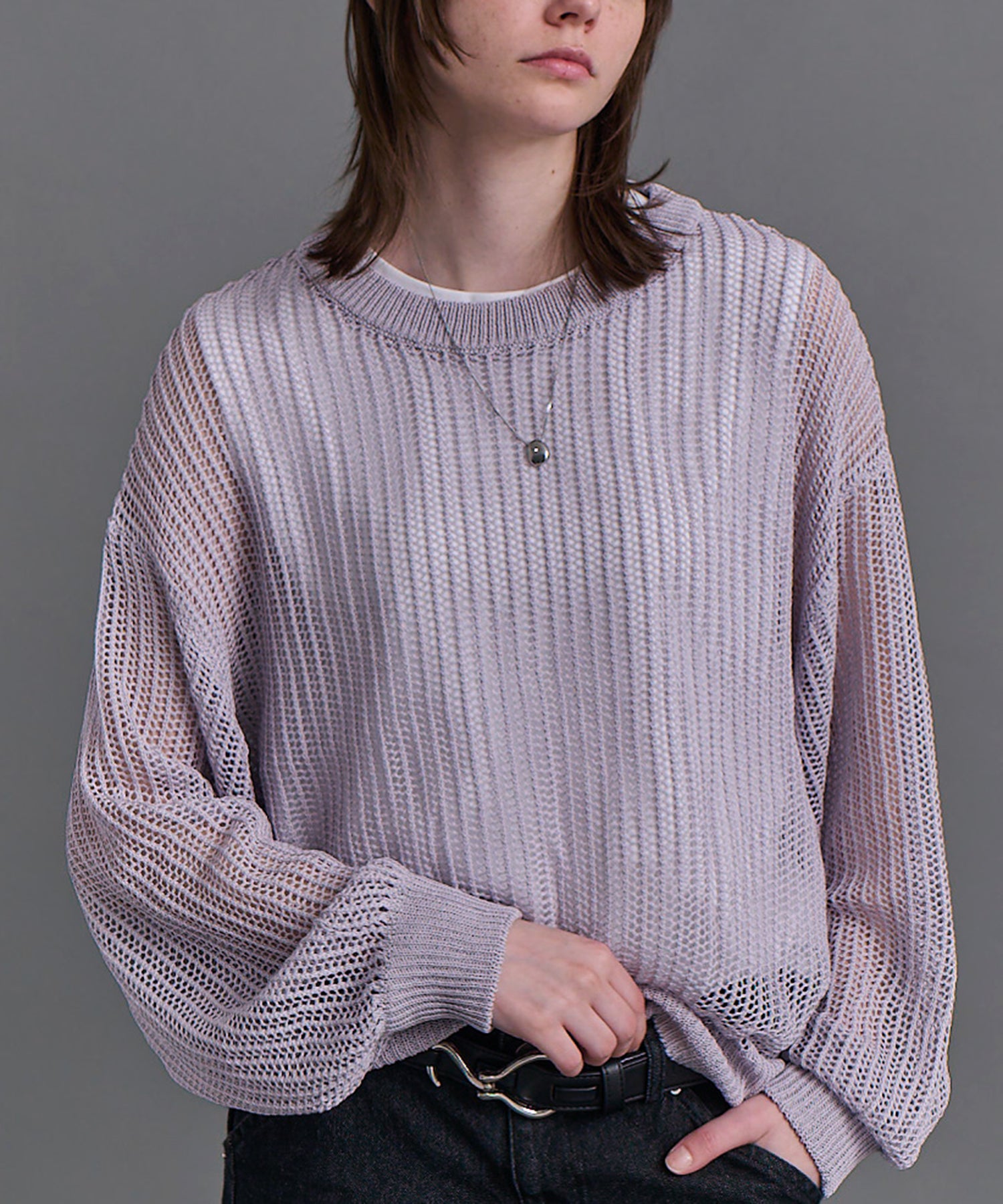 【OHGA】 SHEER KNIT シアーニット　アイボリー 2024AW airy sheer knit / シアーニット（ニット/セーター）｜FEKETE