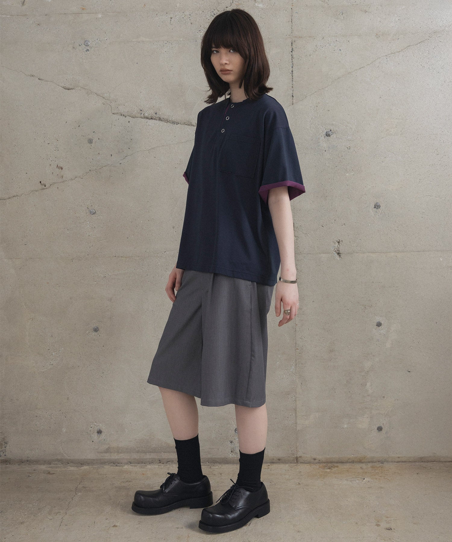 Contrast Color Henley Neck T-shirt / コントラストカラー ヘンリーネックTシャツ