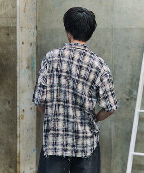 ウォッシュ加工 半袖チェックシャツ
