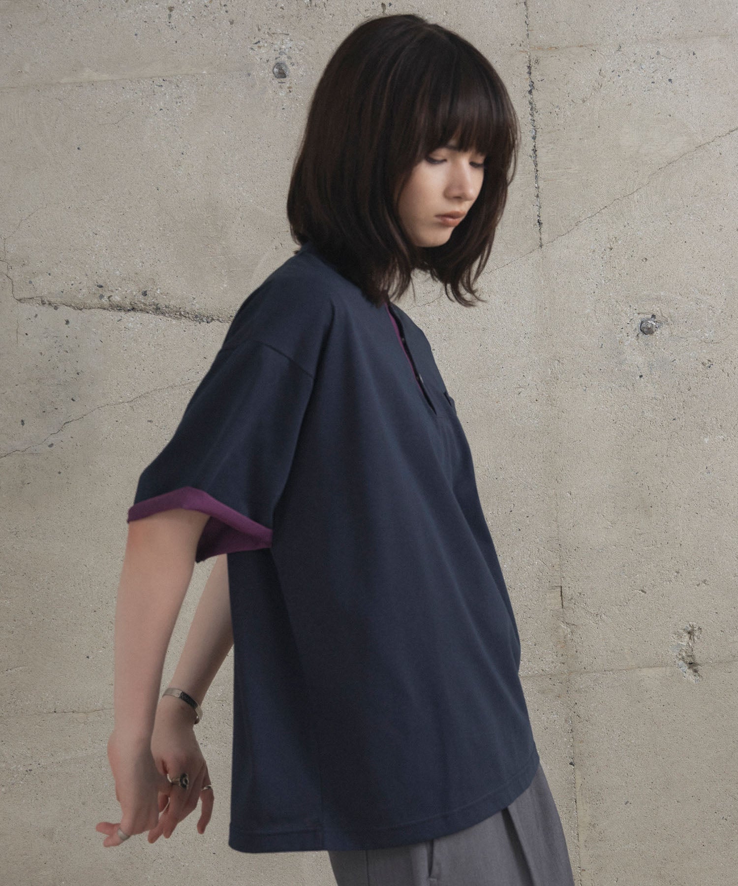 Contrast Color Henley Neck T-shirt / コントラストカラー ヘンリーネックTシャツ