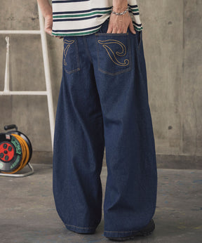 2-TUCK BACK EMBROIDERED DENIM PANTS / ツータック バック刺繍入り デニムパンツ