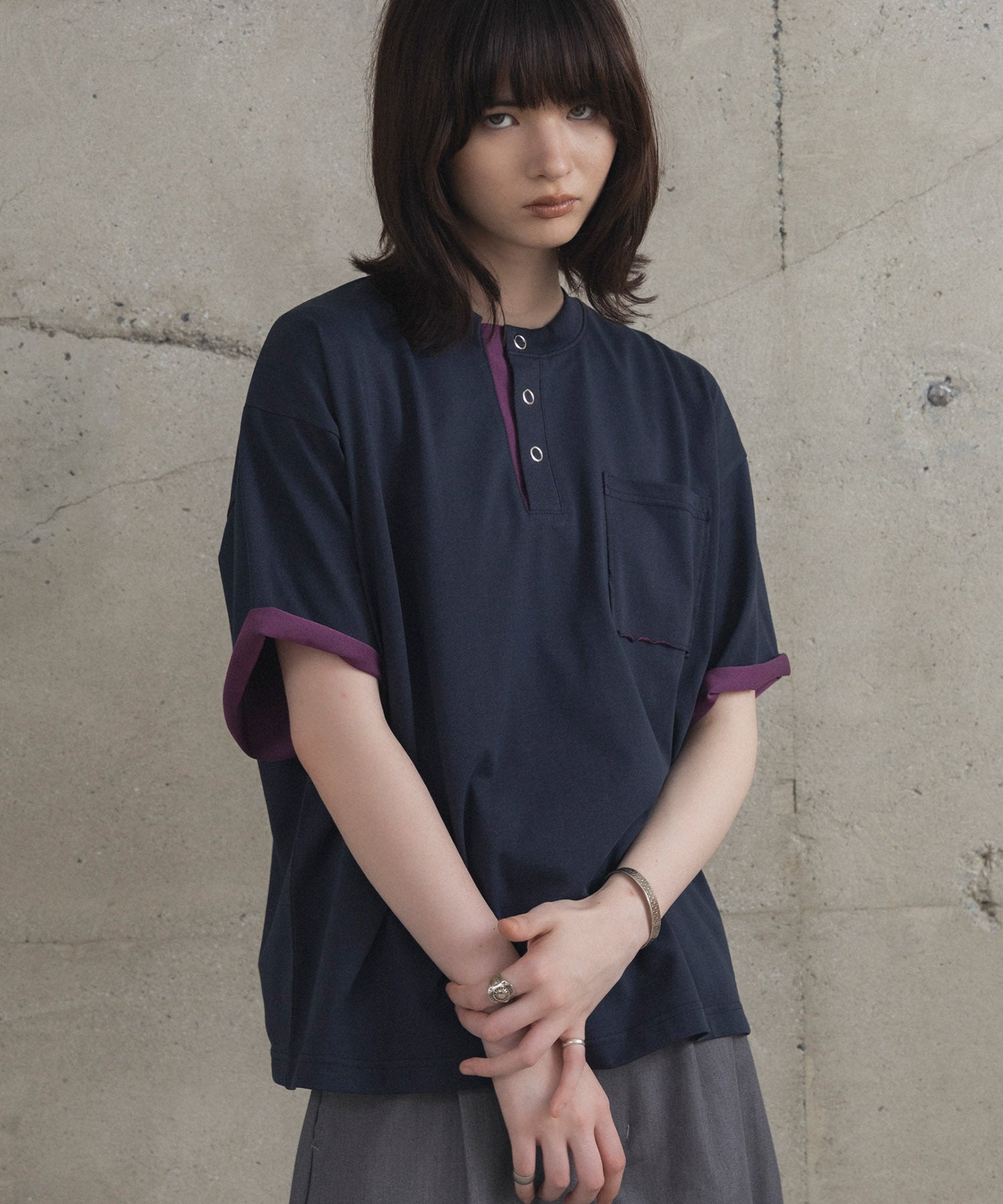 Contrast Color Henley Neck T-shirt / コントラストカラー ヘンリーネックTシャツ