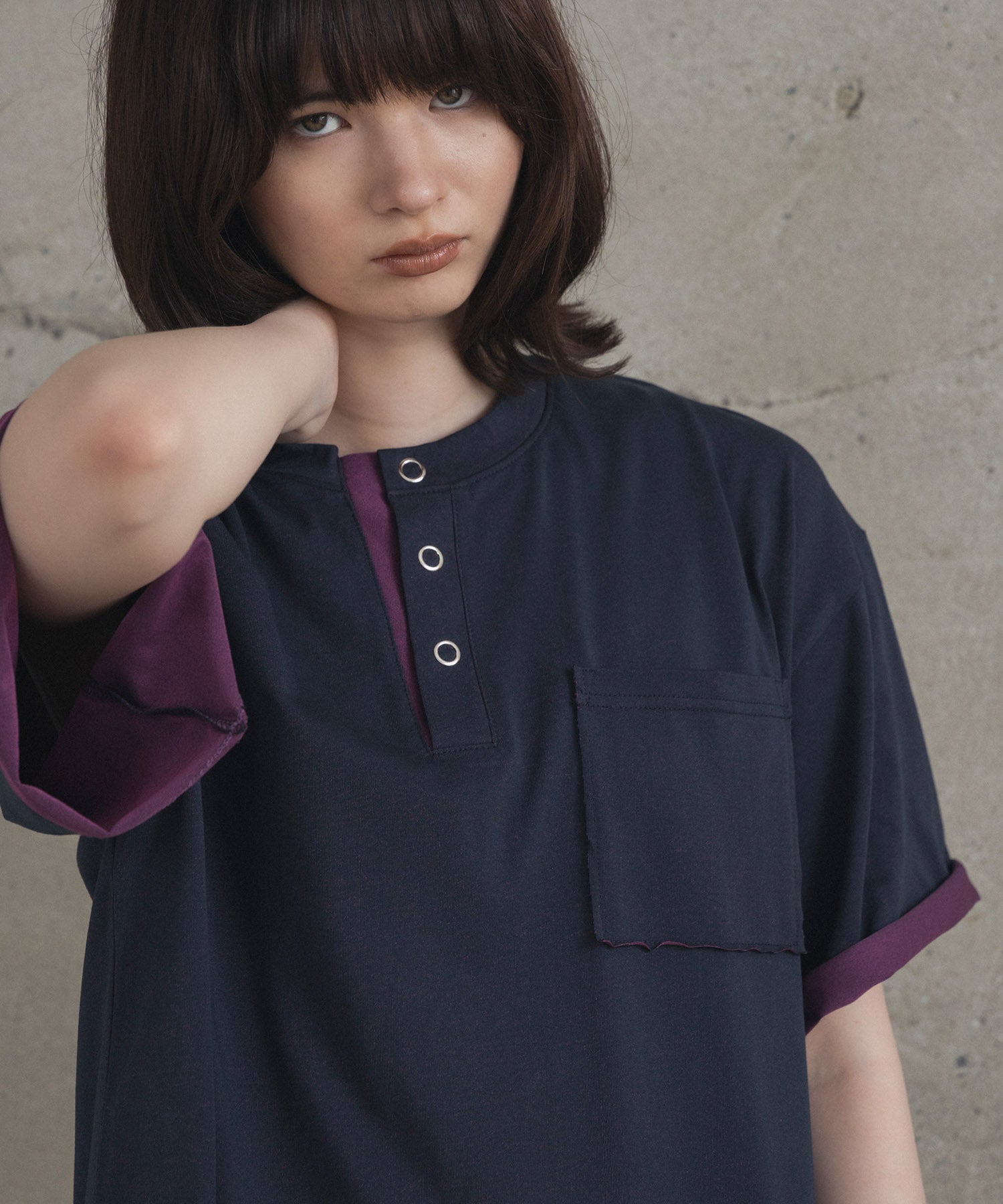 Contrast Color Henley Neck T-shirt / コントラストカラー ヘンリーネックTシャツ