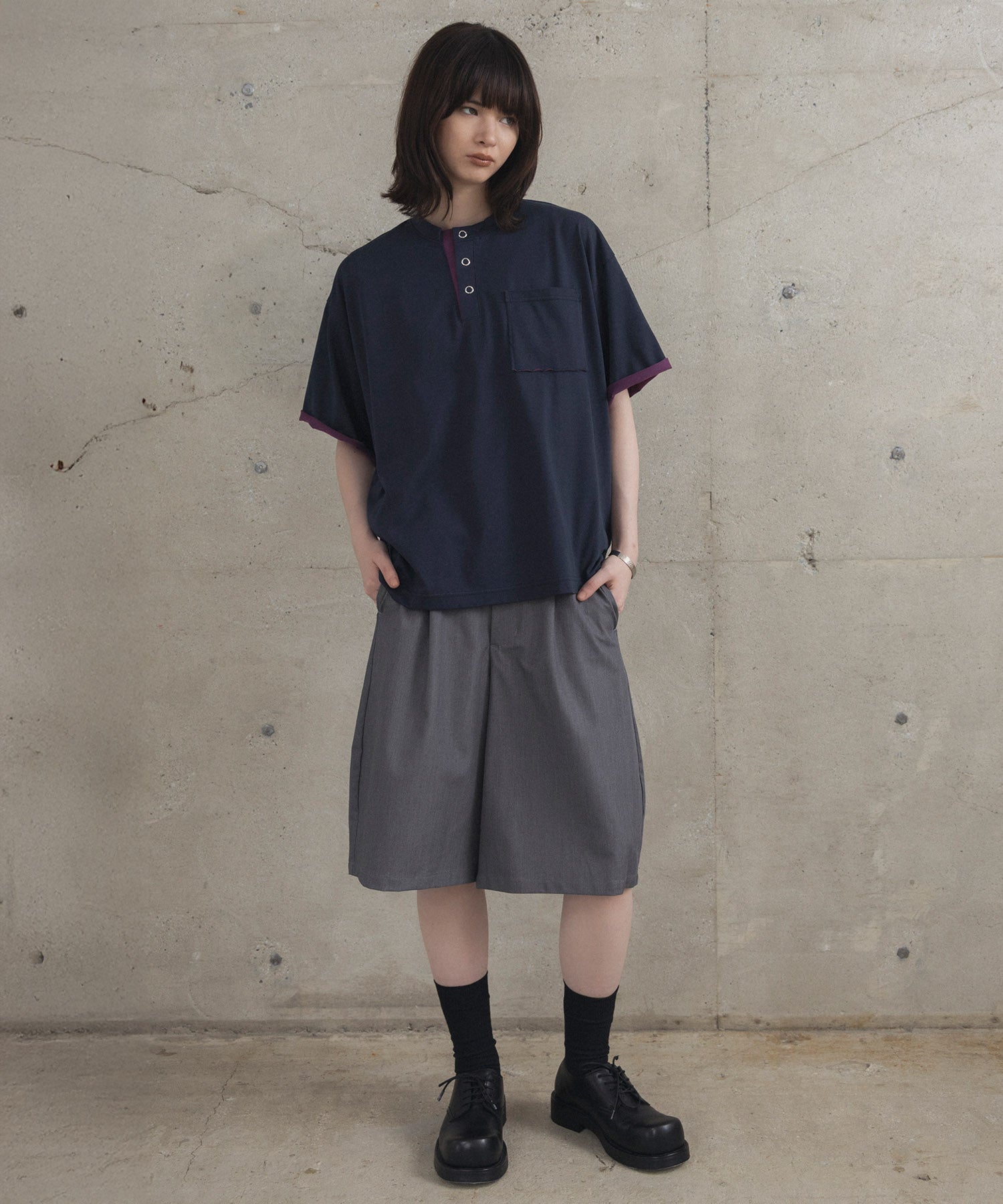 Contrast Color Henley Neck T-shirt / コントラストカラー ヘンリーネックTシャツ