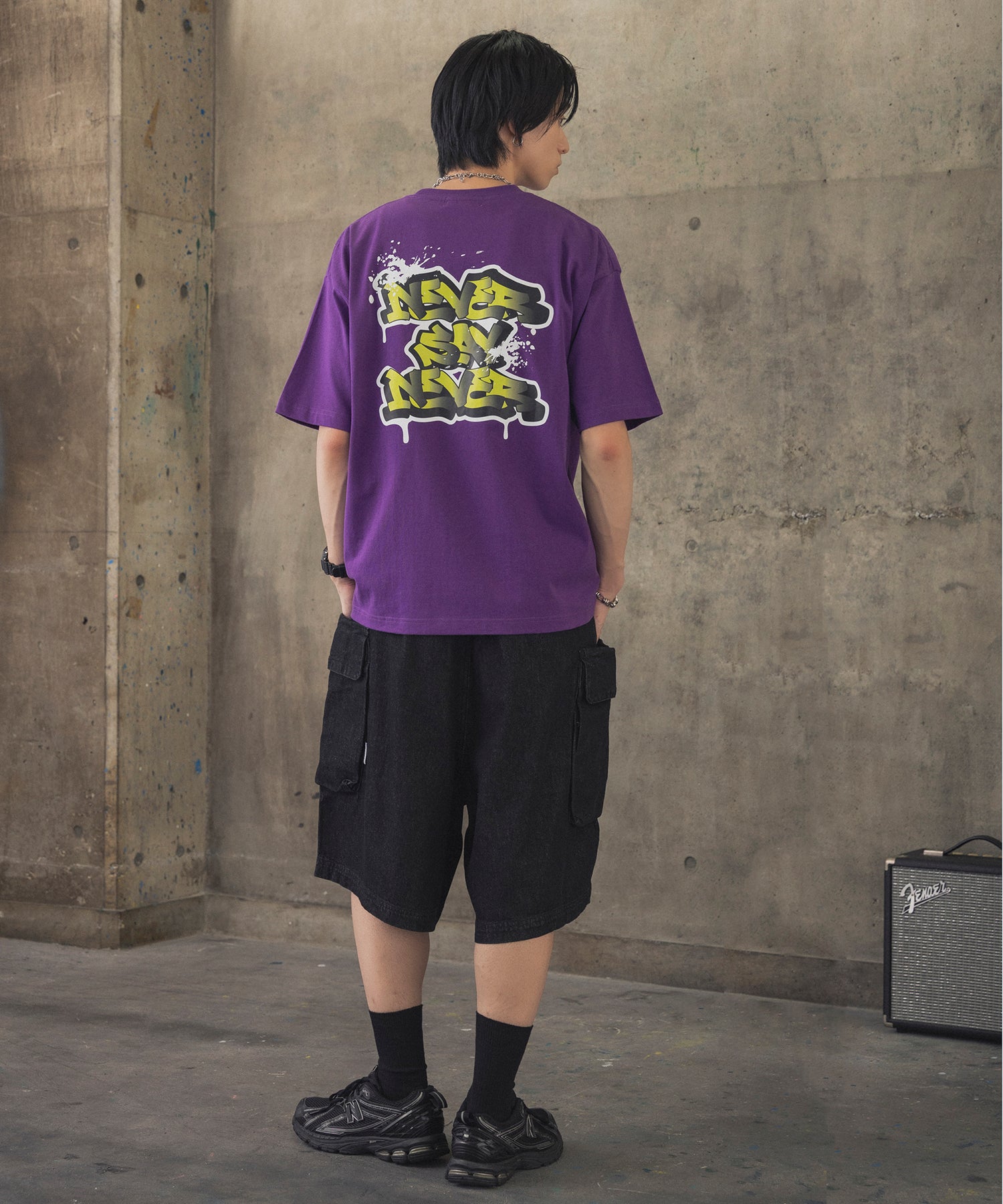 ボックスシルエット スプラッシュ タギング ストリートグラフィック 半袖Tシャツ