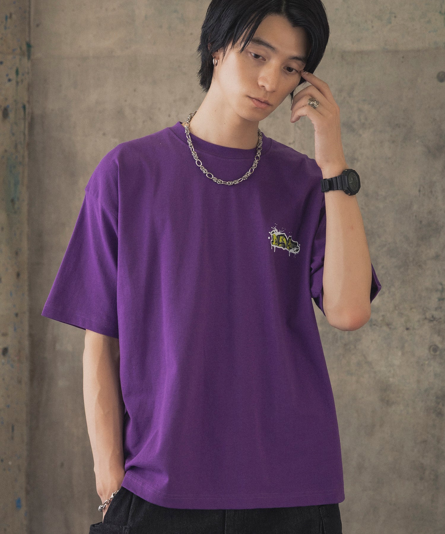 ボックスシルエット スプラッシュ タギング ストリートグラフィック 半袖Tシャツ
