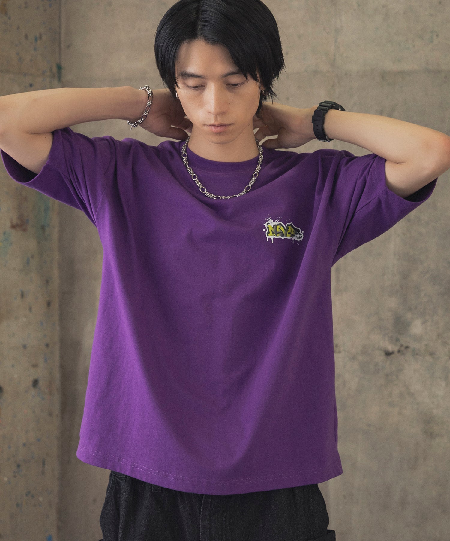 ボックスシルエット スプラッシュ タギング ストリートグラフィック 半袖Tシャツ