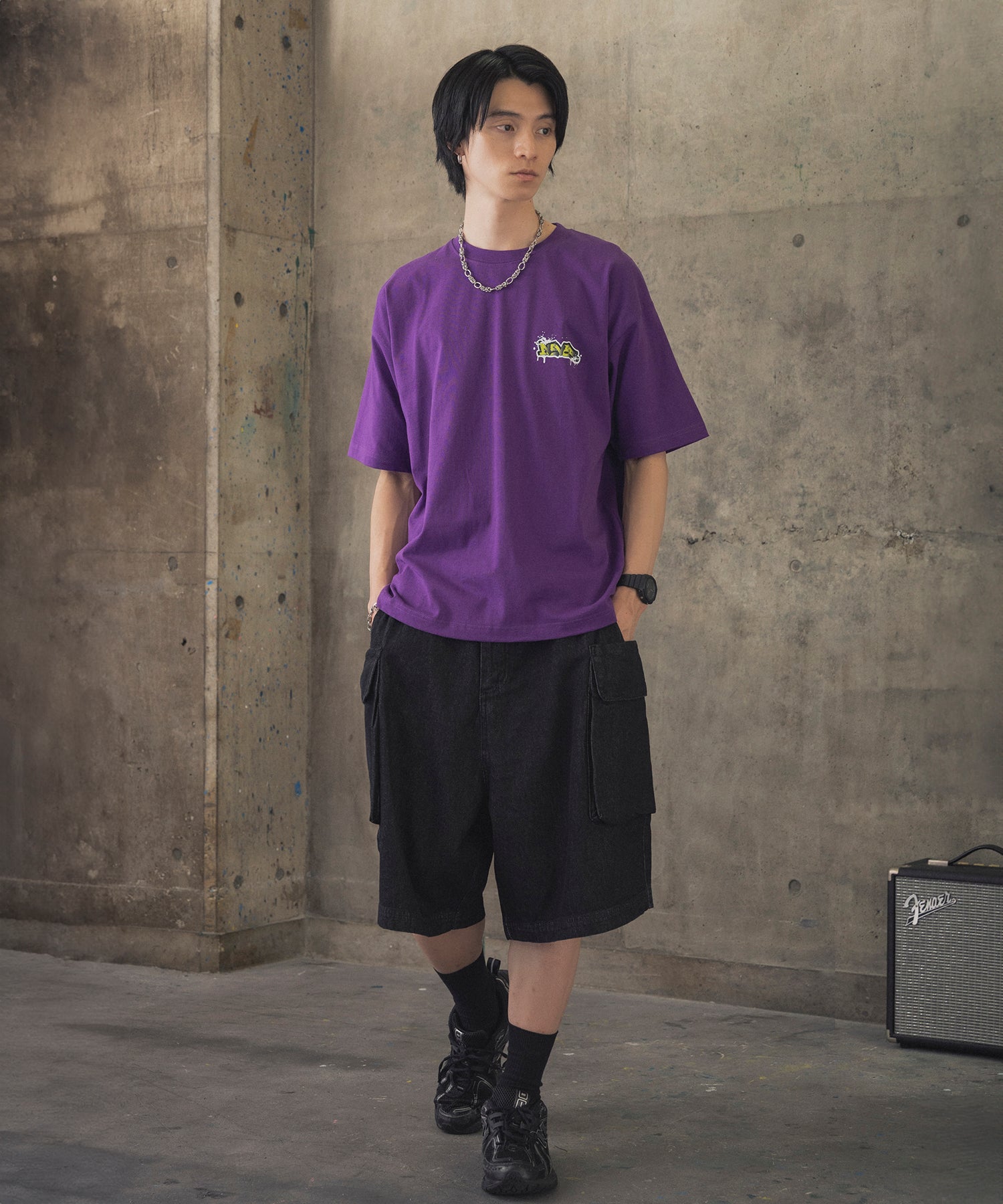 ボックスシルエット スプラッシュ タギング ストリートグラフィック 半袖Tシャツ