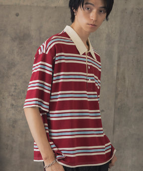 TURNED POCKET BORDER POLO / 折り返しボーダーポロシャツ