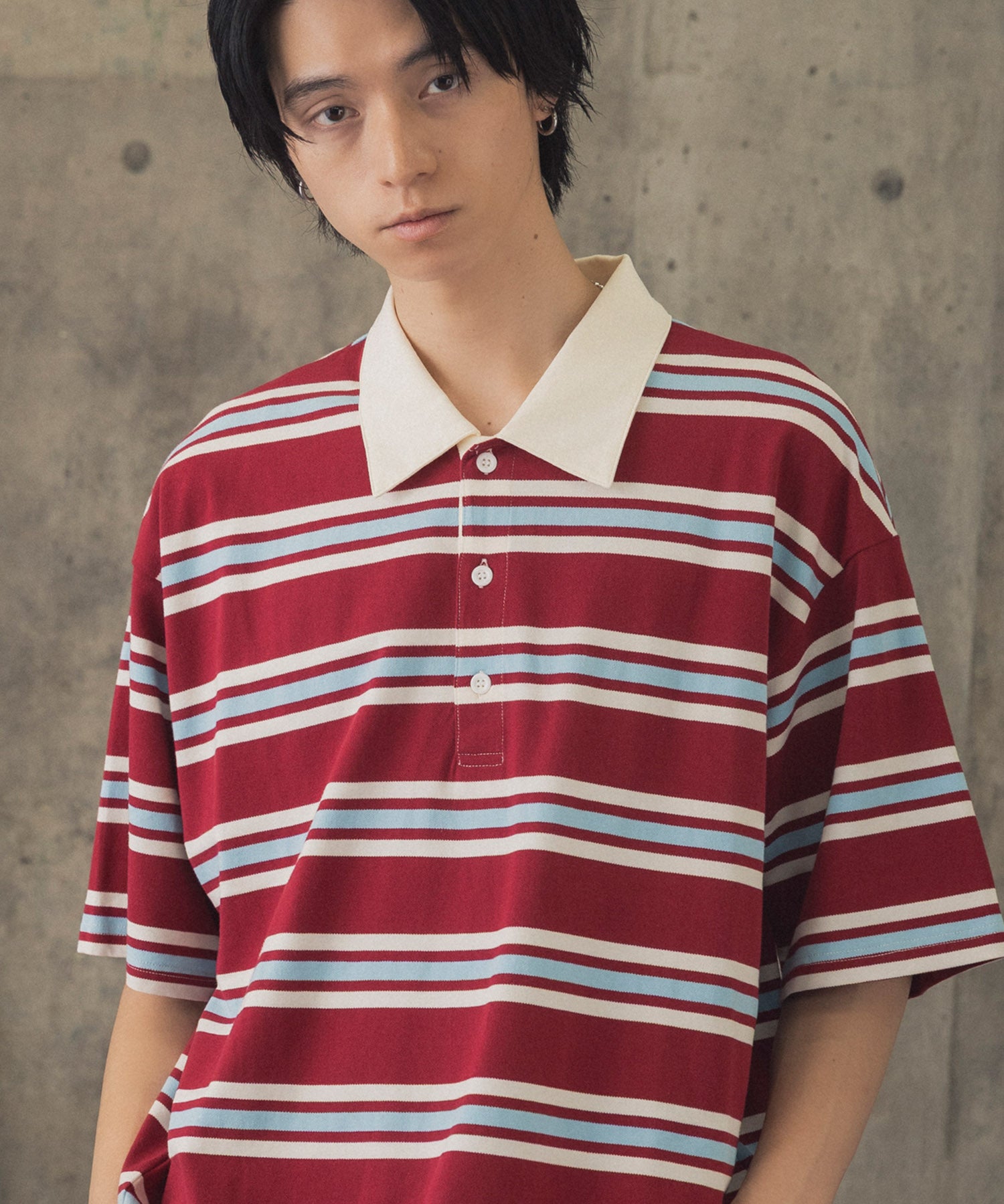 TURNED POCKET BORDER POLO / 折り返しボーダーポロシャツ