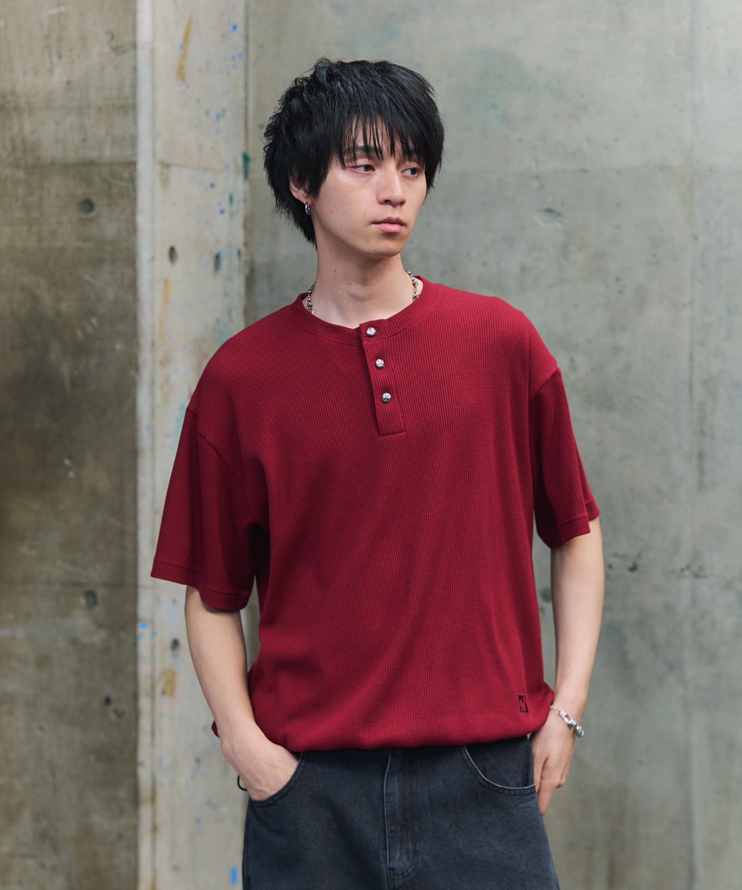 THERMAL DRAWSTRING HENLEY NECK T-SHIRT / サーマル ドローストリング ヘンリーネックTシャツ