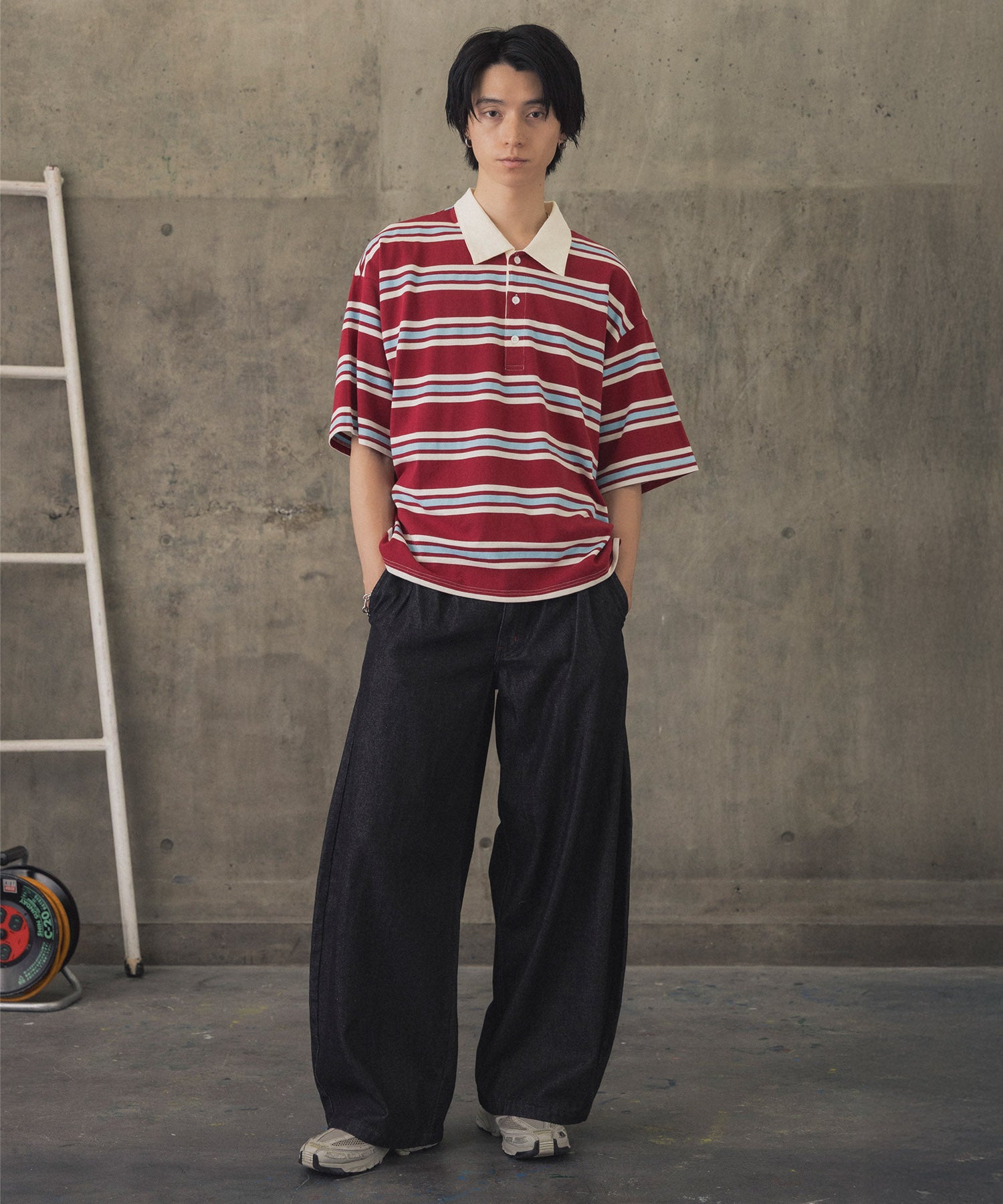TURNED POCKET BORDER POLO / 折り返しボーダーポロシャツ