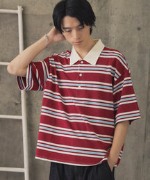 TURNED POCKET BORDER POLO / 折り返しボーダーポロシャツ