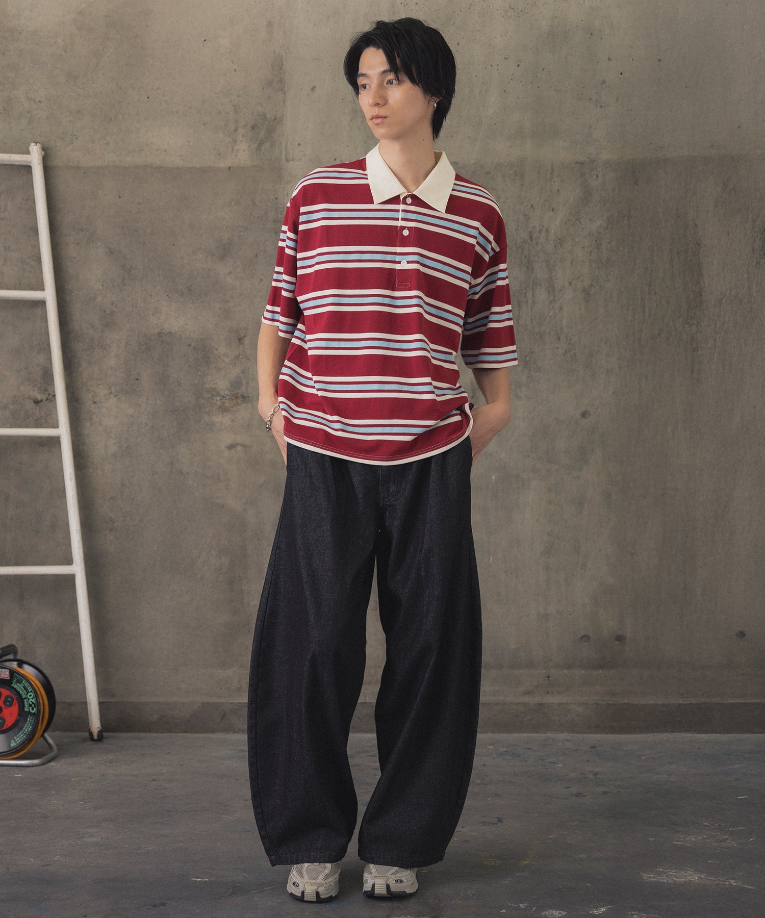 TURNED POCKET BORDER POLO / 折り返しボーダーポロシャツ