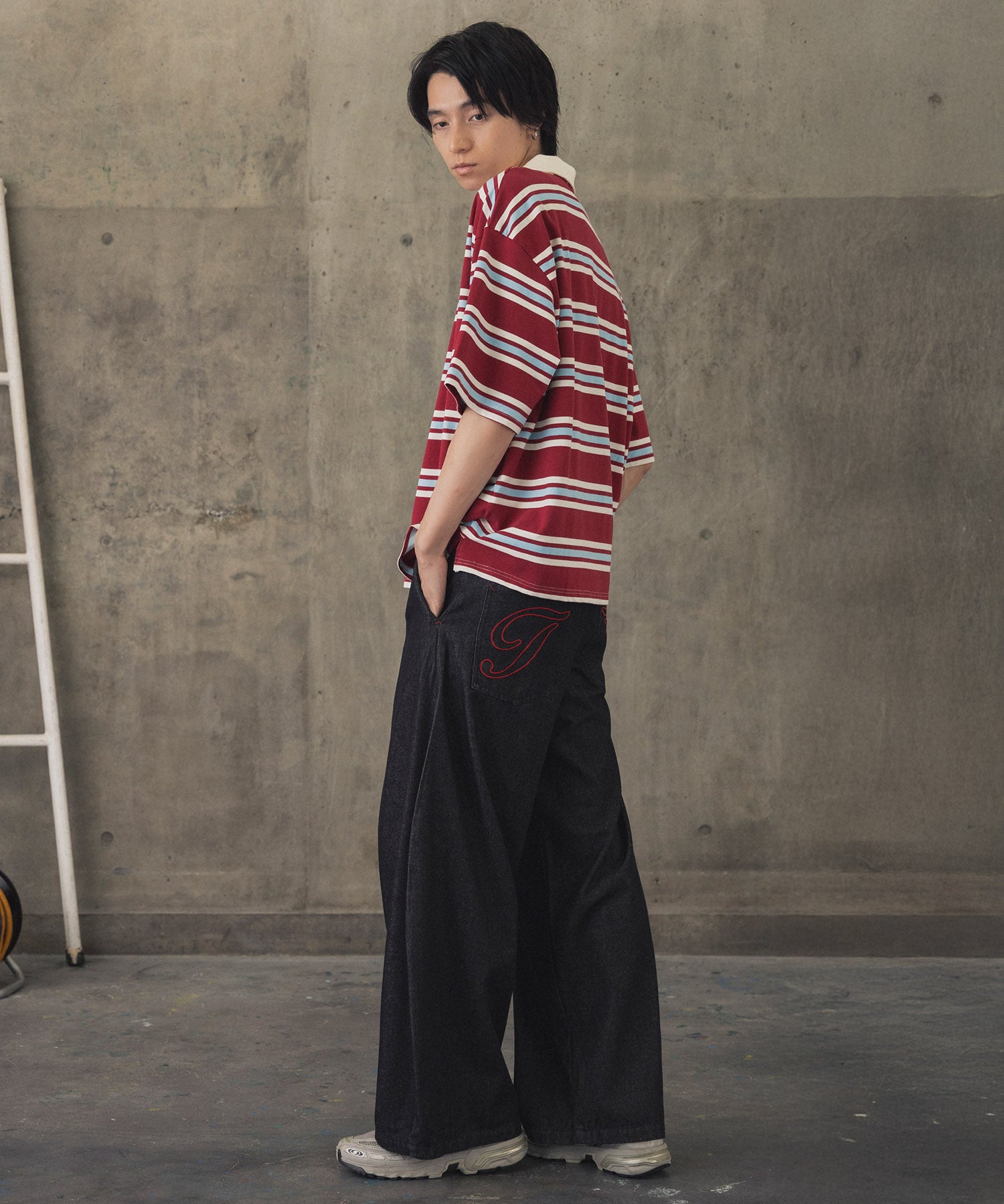 TURNED POCKET BORDER POLO / 折り返しボーダーポロシャツ