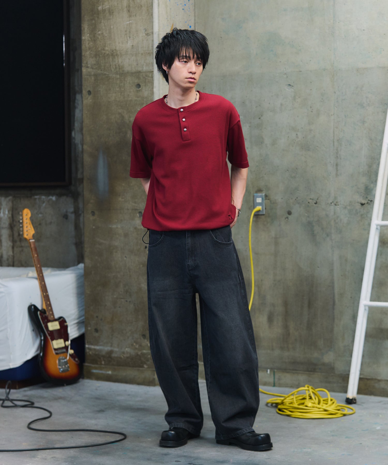 THERMAL DRAWSTRING HENLEY NECK T-SHIRT / サーマル ドローストリング ヘンリーネックTシャツ