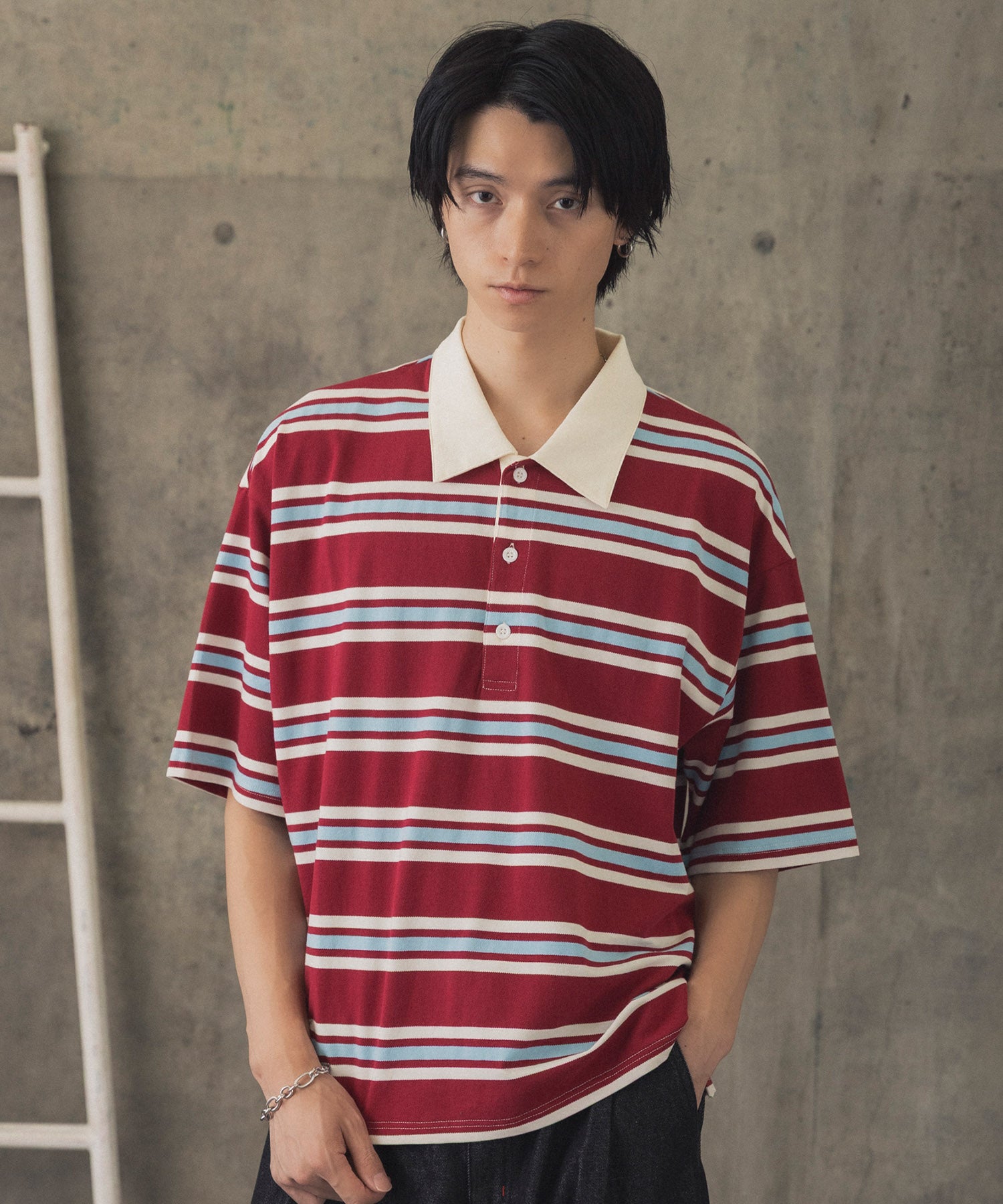 TURNED POCKET BORDER POLO / 折り返しボーダーポロシャツ