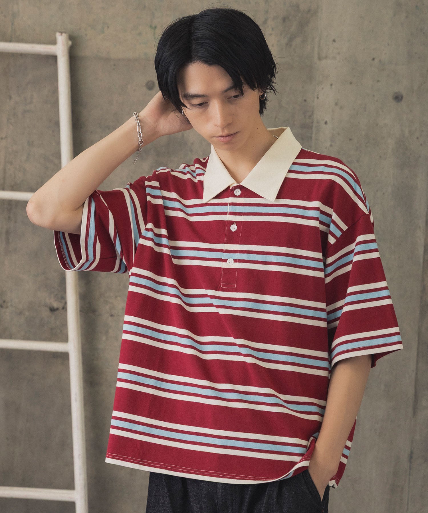 TURNED POCKET BORDER POLO / 折り返しボーダーポロシャツ