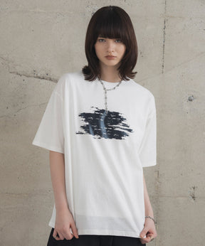 アブストラクトグラフィック箔プリント 半袖Tシャツ