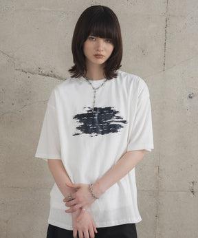 アブストラクトグラフィック箔プリント 半袖Tシャツ