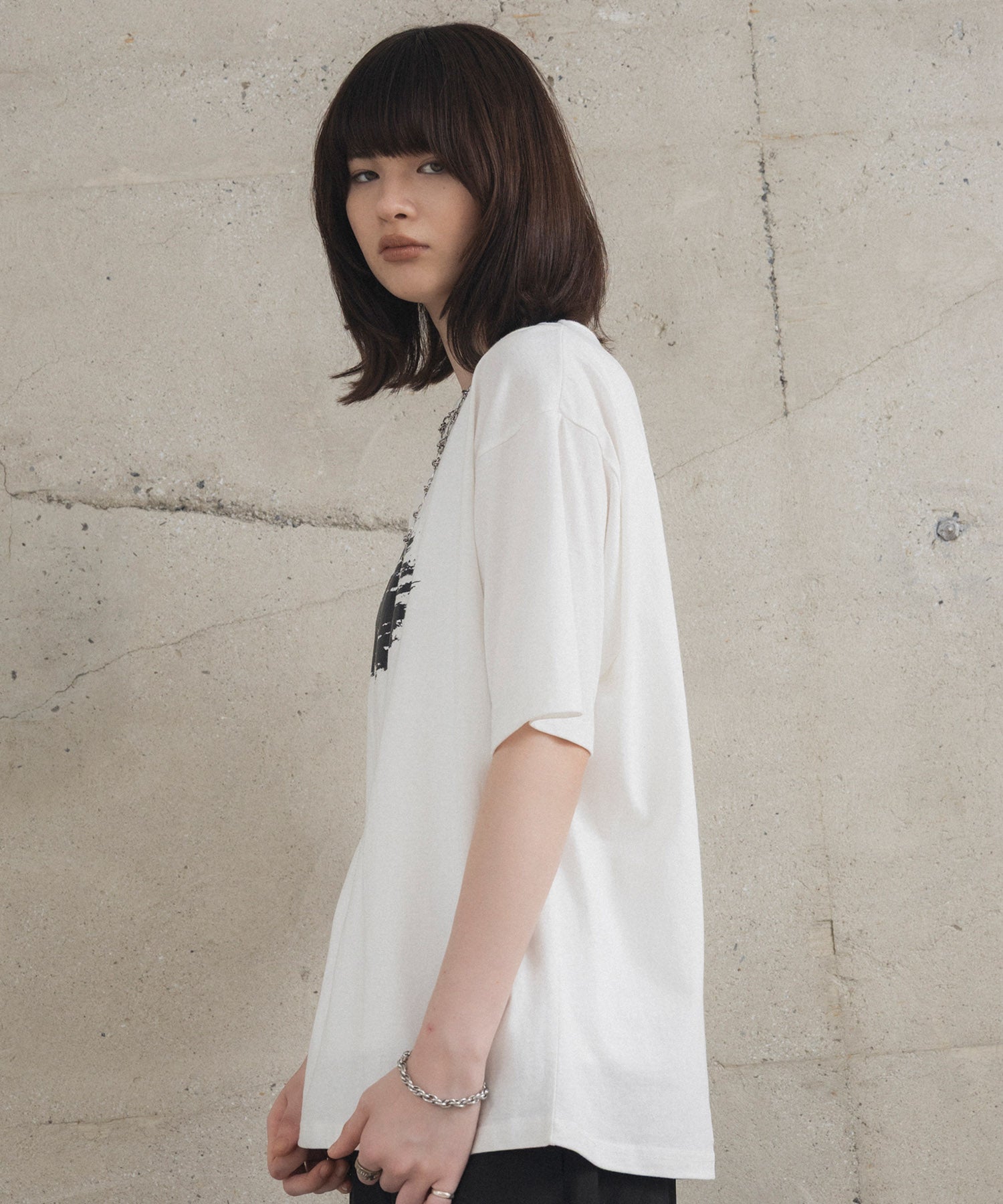 アブストラクトグラフィック箔プリント 半袖Tシャツ