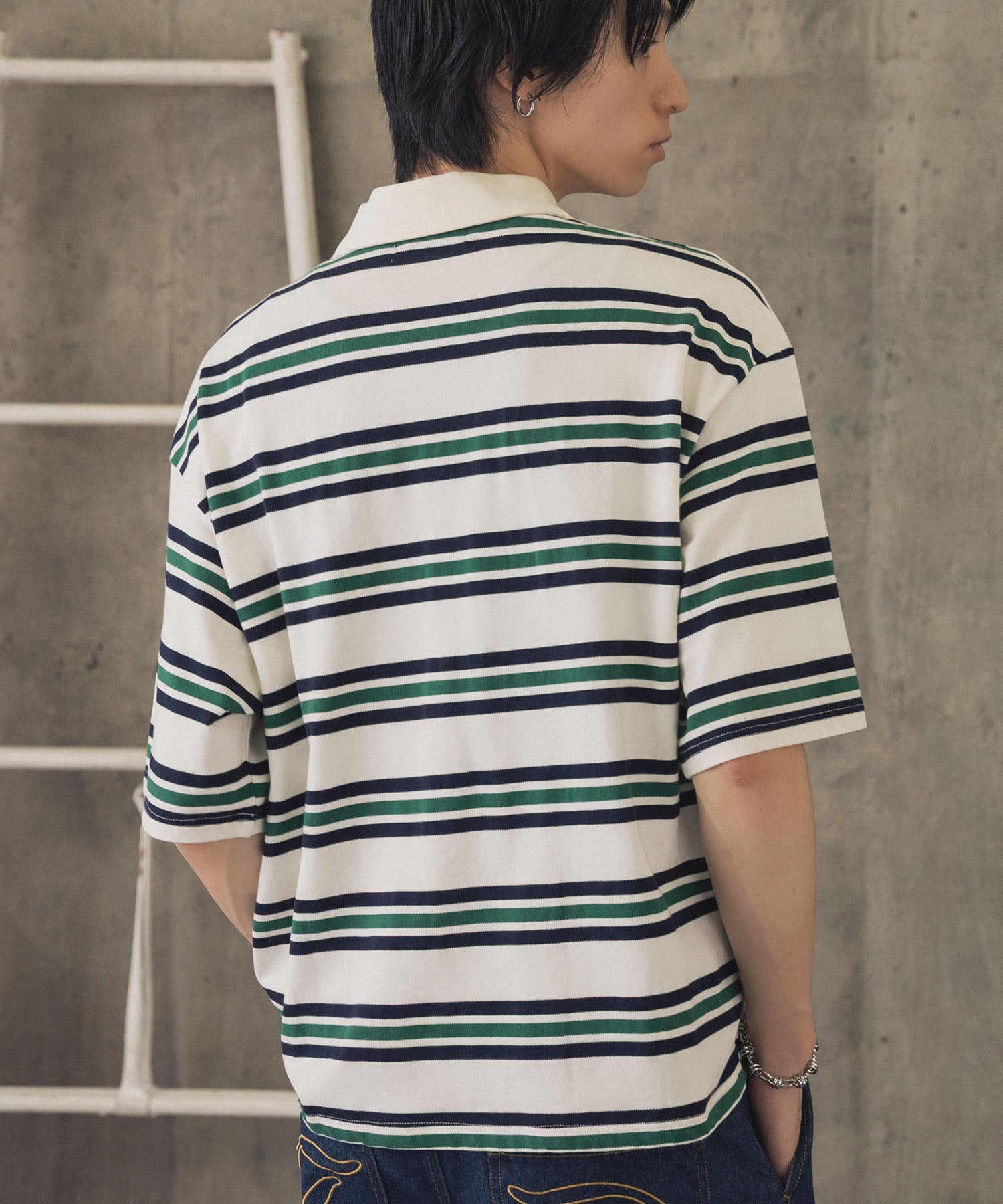 TURNED POCKET BORDER POLO / 折り返しボーダーポロシャツ