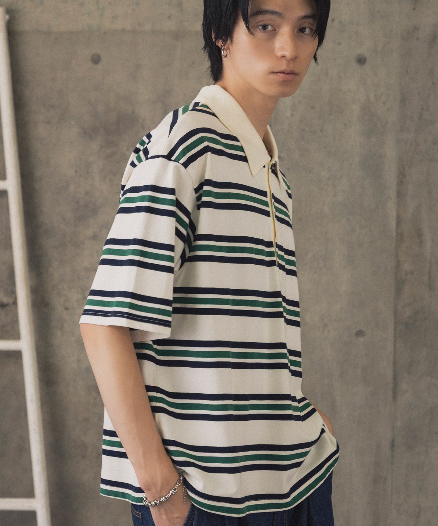 TURNED POCKET BORDER POLO / 折り返しボーダーポロシャツ