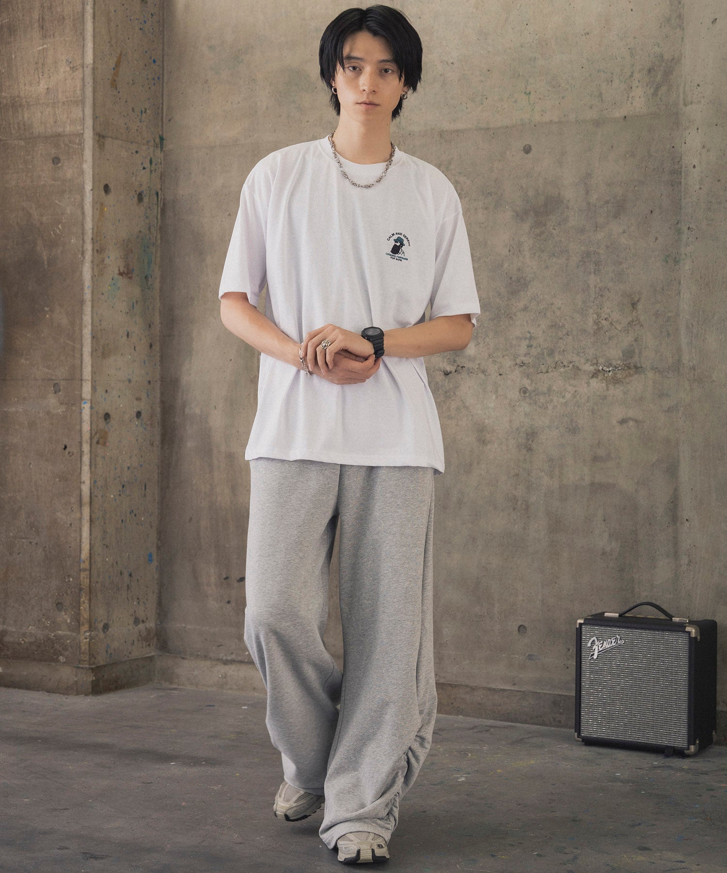 ヒゲオジサンA ワンポイント刺繍ロゴ ビッグシルエット半袖Tシャツ