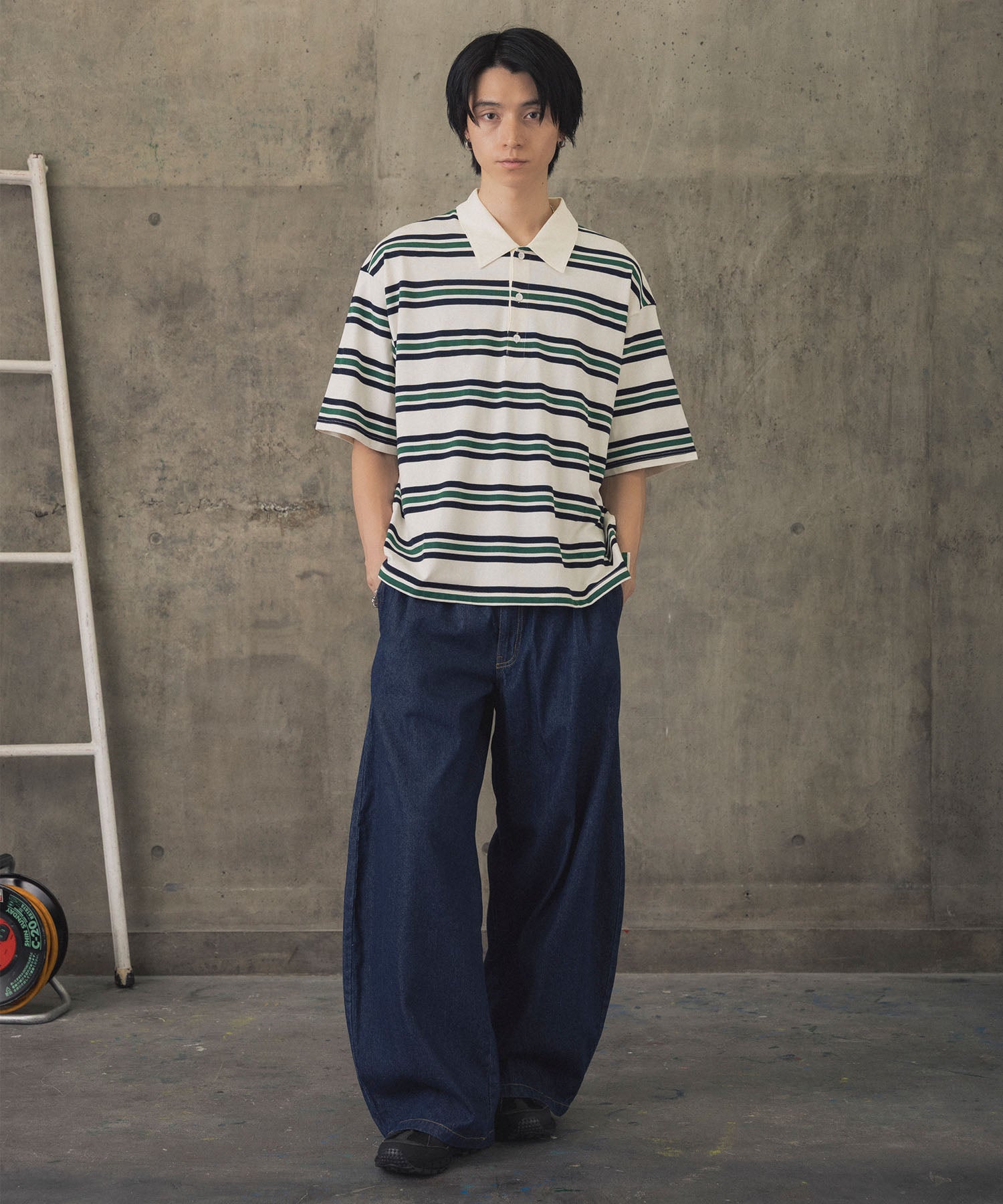 TURNED POCKET BORDER POLO / 折り返しボーダーポロシャツ