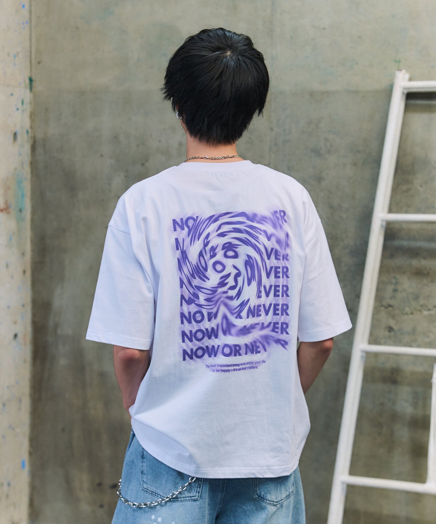 韓国風バックプリント ビッグシルエット バックプリント 半袖Tシャツ ワンポイント