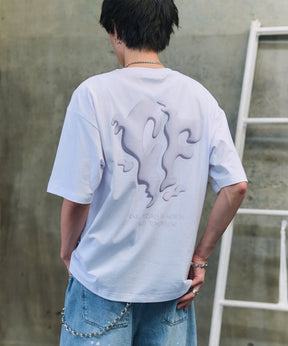 スモークモチーフ ビッグシルエット バックプリント 半袖Tシャツ ワンポイント