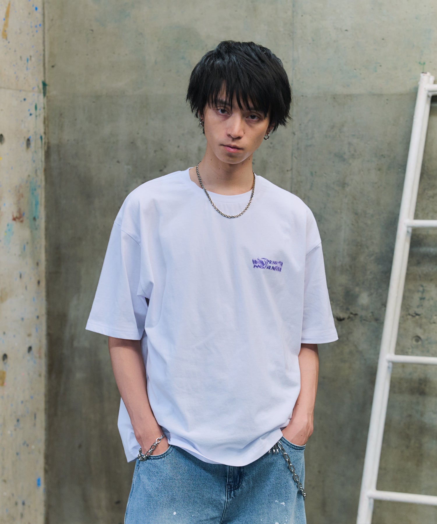 韓国風バックプリント ビッグシルエット バックプリント 半袖Tシャツ ワンポイント